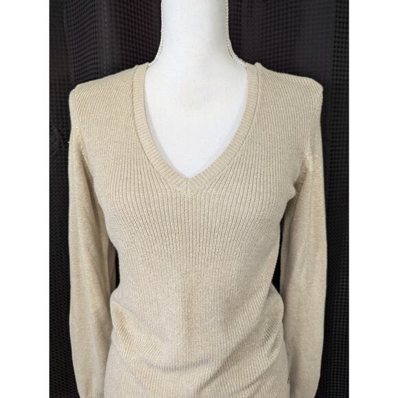 TOMMY HILFIGER! LIGHTWEIGHT GOLDEN SHIMMERY V-NECK SWEATER, L/S! SZ M - Picture 3 of 10